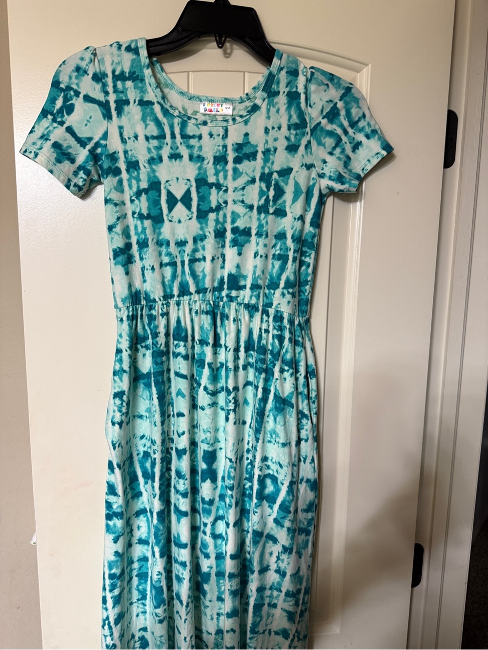 Dot Dot Smile Girls Teal Tie-Dye Short Sleeve Maxi Dress with pockets